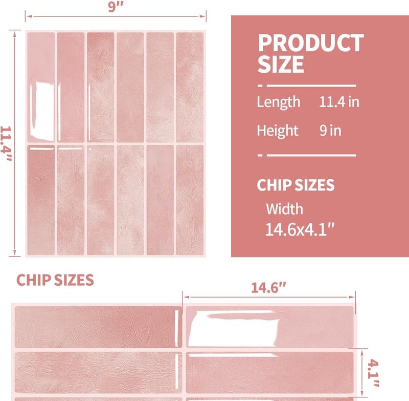 DaGou Peel and Stick Backsplash 3D Wall Tiles,Self-Adhesive,Oil Proof,Waterproof, Removable Wall Panels for Kitchen & Bathroom,Modern Design, Easy Install (10.7ft，12x9 inch,14 Pack) (Pink) - Image 2